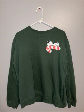 Peanuts Forest Green Crewneck Sweatshirt with Snoopy Label